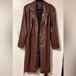 Chocolate Brown, “Tiffany Faux Leather Trench Coat”